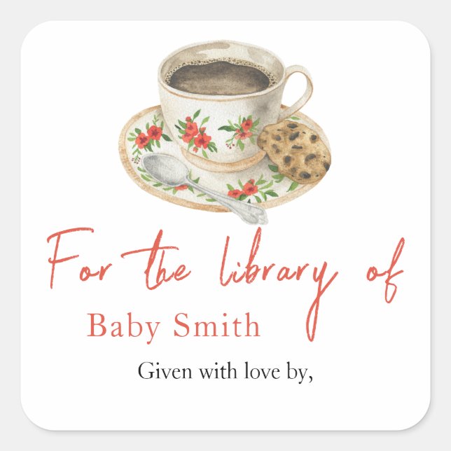 A baby is brewing coffee - for the library of square sticker (Front)