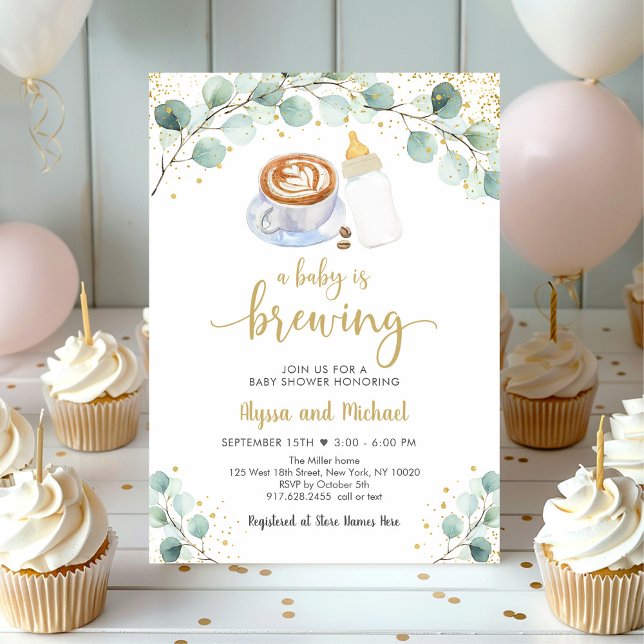 A Baby Is Brewing Coffee Greenery Baby Shower Invitation (Creator Uploaded)