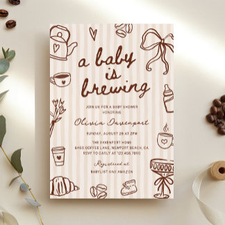 A Baby is Brewing Coffee Hand Drawn Baby Shower Invitation