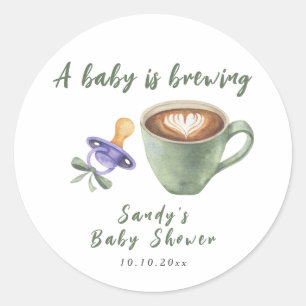 A Baby Is Brewing Coffee Pacifier Bow Baby Shower Classic Round Sticker