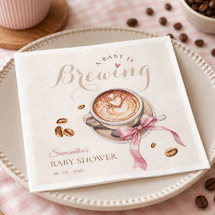 A baby is brewing coffee pink bow baby shower Napkin