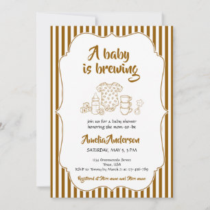 A Baby Is Brewing Coffee Stripes Baby Shower Invitation