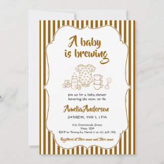 A Baby Is Brewing Coffee Stripes Baby Shower Invitation