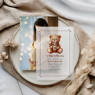 "A Baby is Brewing" Coffee Teddy Baby Shower Vellum Invitations