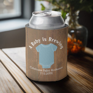 A Baby is Brewing - Couples Shower Wood Blue Boy Can Cooler