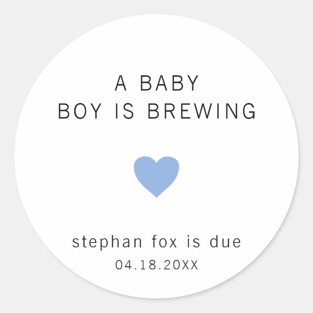 A Baby Is Brewing Cute Blue Heart Boy Baby Shower Classic Round Sticker (Front)