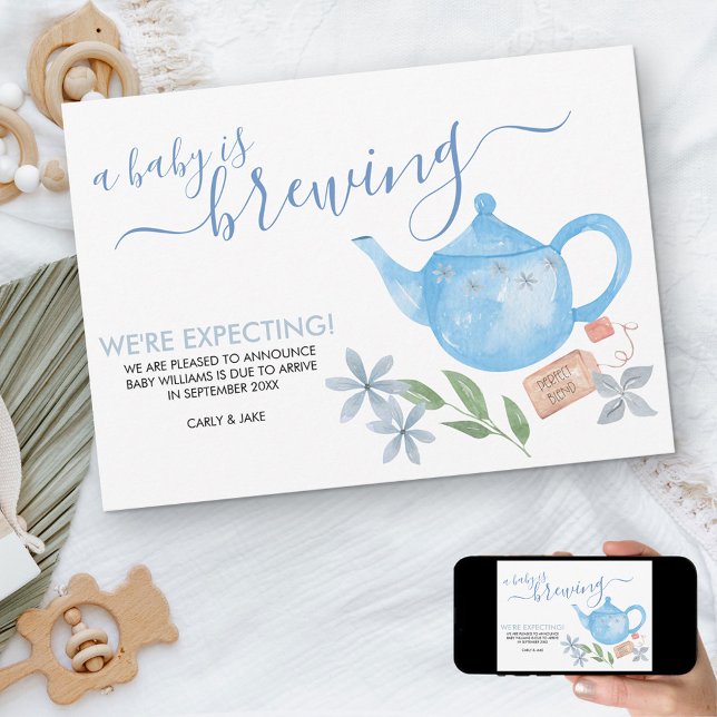 A Baby is Brewing | Cute Blue Teapot Pregnancy Announcement (Creator Uploaded)