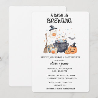 A Baby Is Brewing Cute Ghost Halloween Baby Shower Invitation