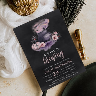 A Baby Is Brewing   Cute Halloween Baby Shower Invitation