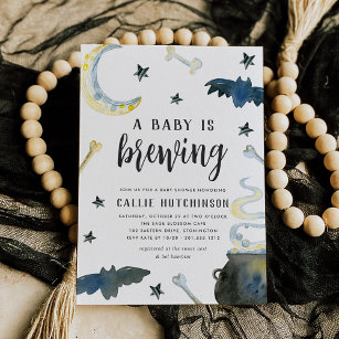 A Baby Is Brewing   Cute Halloween Baby Shower Invitation