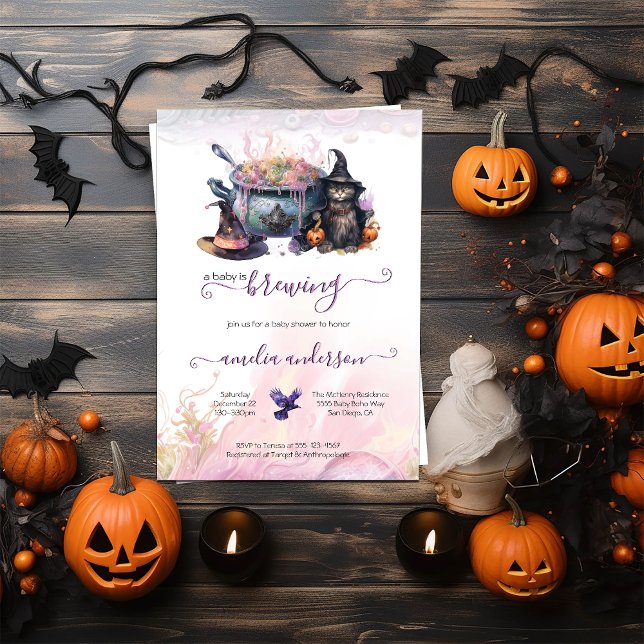 A Baby Is Brewing | Cute Halloween Baby Shower Invitation (Creator Uploaded)