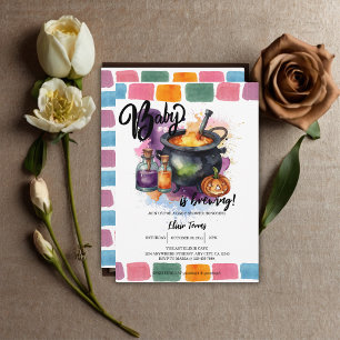 A Baby Is Brewing Cute Halloween Baby Shower Invitation