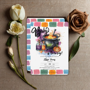 A Baby Is Brewing   Cute Halloween Baby Shower Invitation
