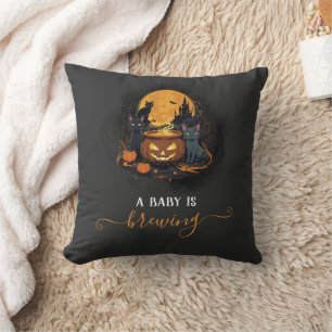 A Baby Is Brewing Cute Halloween Baby Shower Lil Cushion
