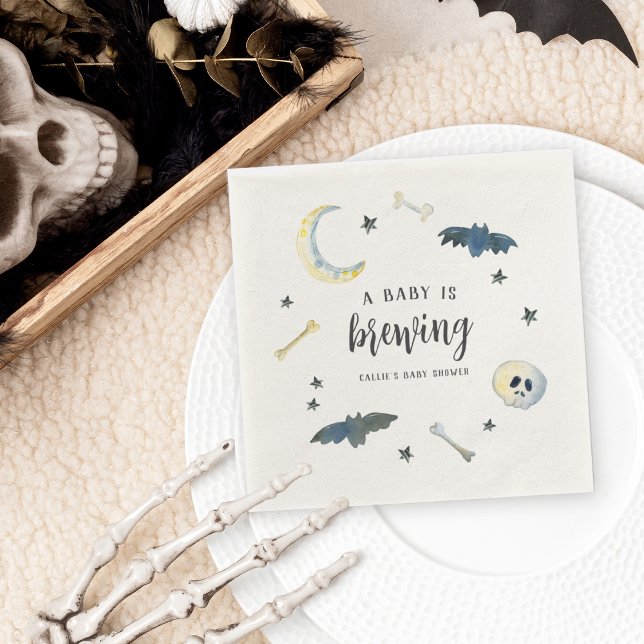 A Baby Is Brewing | Cute Halloween Baby Shower Napkin (Creator Uploaded)