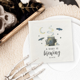 A Baby Is Brewing   Cute Halloween Baby Shower Napkin