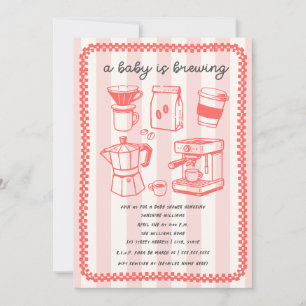 A Baby Is Brewing Doodle Girl Pink Baby Shower Invitation