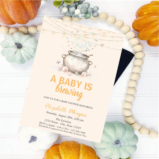 A Baby Is Brewing Dots Cute Halloween Baby Shower Invitation (Creator Uploaded)