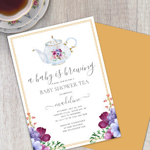 A Baby is Brewing Floral Baby Shower Tea Party Invitation