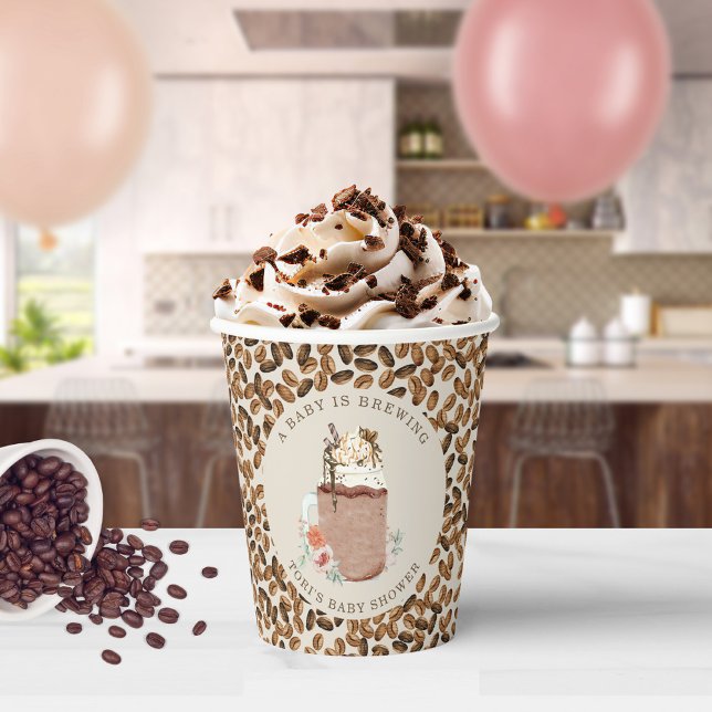 A Baby Is Brewing Floral Iced Coffee Baby Shower Paper Cups (Creator Uploaded)
