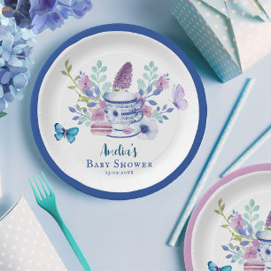 A Baby is brewing floral teacups Baby shower Paper Plate