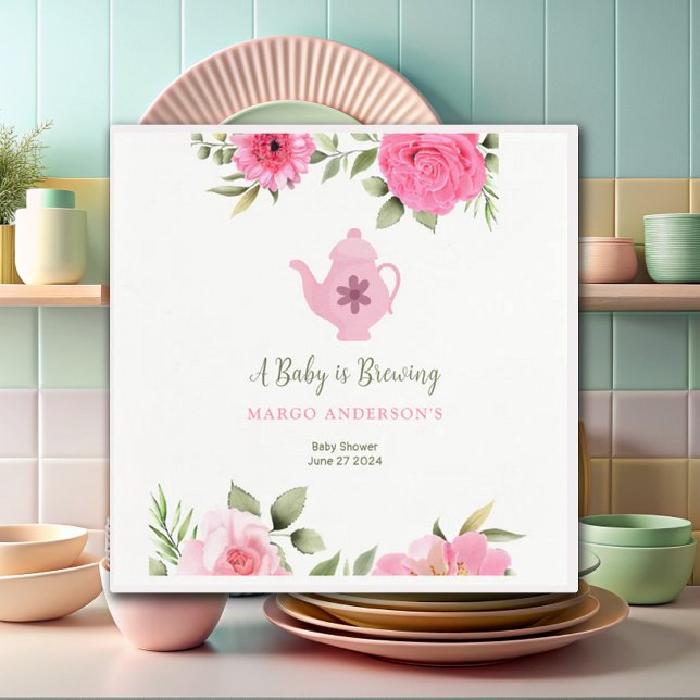 A Baby is Brewing Flower Rose Tea Baby Shower Napkin (Creator Uploaded)