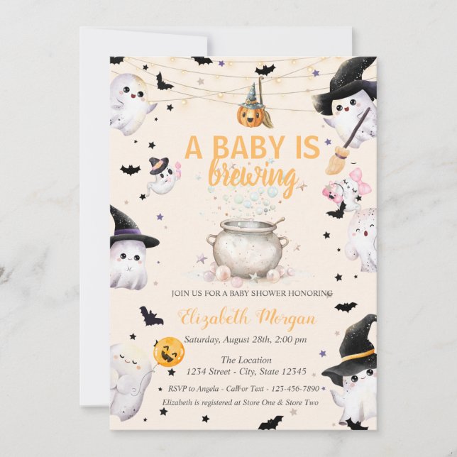 A Baby Is Brewing Ghost Dotted Baby Shower Invitation (Front)