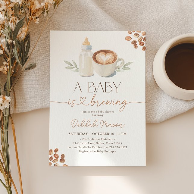 A Baby is Brewing Gingham Coffee Baby Shower Invitation (Creator Uploaded)
