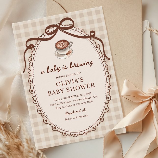 A Baby is Brewing Gingham Coffee Baby Shower  Invitation (Creator Uploaded)