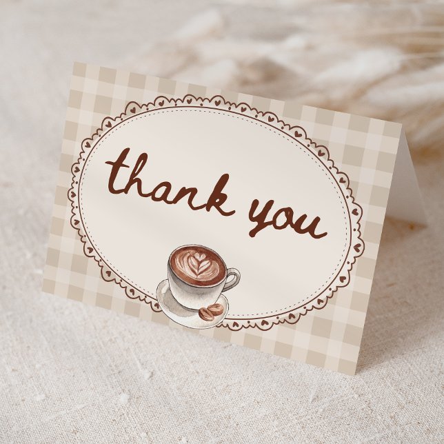 A Baby is Brewing Gingham Coffee Baby Shower Thank You Card (Creator Uploaded)