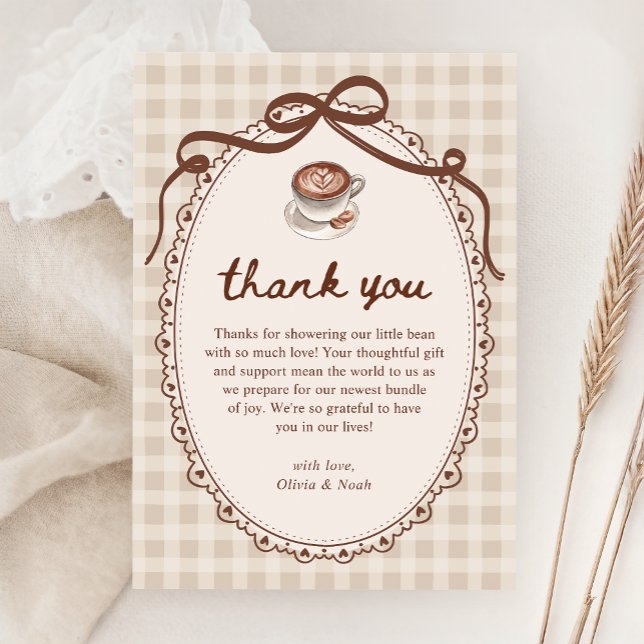 A Baby is Brewing Gingham Coffee Baby Shower  Thank You Card (Creator Uploaded)