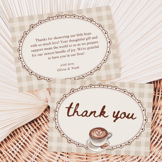A Baby is Brewing Gingham Coffee Baby Shower Thank You Card (Creator Uploaded)