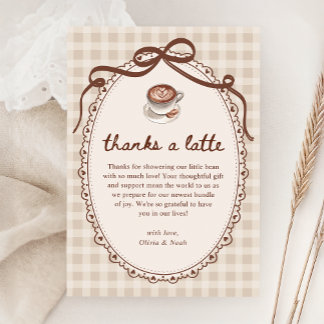 A Baby is Brewing Gingham Coffee Baby Shower  Thank You Card