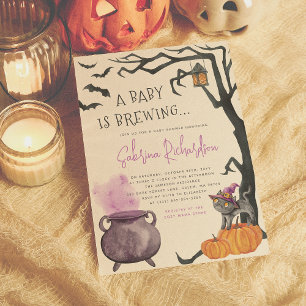 A Baby Is Brewing Girl Halloween Baby Shower Invitation