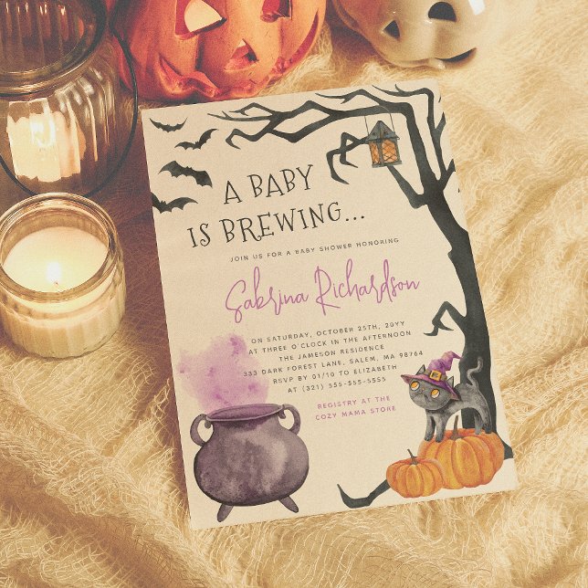 A Baby Is Brewing Girl Halloween Baby Shower Invitation (Creator Uploaded)