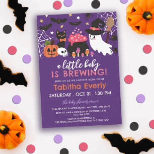 A Baby Is Brewing Girl Halloween Baby Shower Invitation