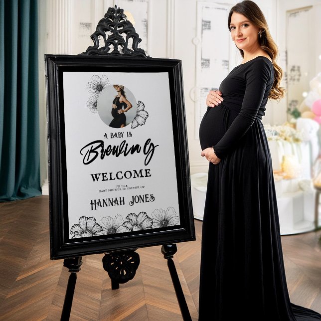 A baby is brewing Goth Baby Shower Skull & Flowers Poster (Creator Uploaded)