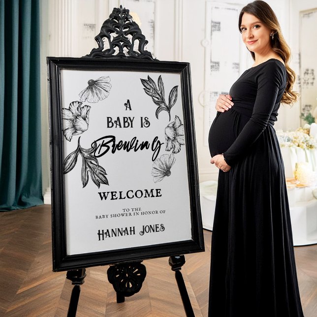 A baby is brewing Goth Baby Shower Skull & Flowers Poster (Creator Uploaded)