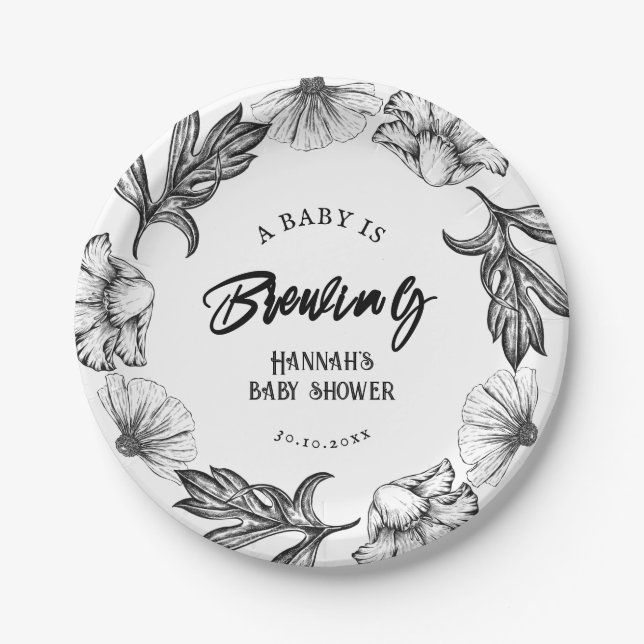 A baby is brewing Gothic Flowers tatt Baby Shower Paper Plate (Front)
