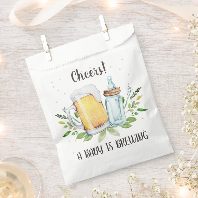 A Baby is Brewing Greenery Cheers Coed Baby Shower Favour Bags (Clipped)