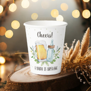 A Baby is Brewing Greenery Cheers Coed Baby Shower Paper Cups