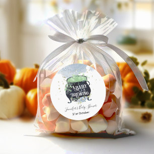 a baby is brewing Halloween Baby Shower Blue Classic Round Sticker