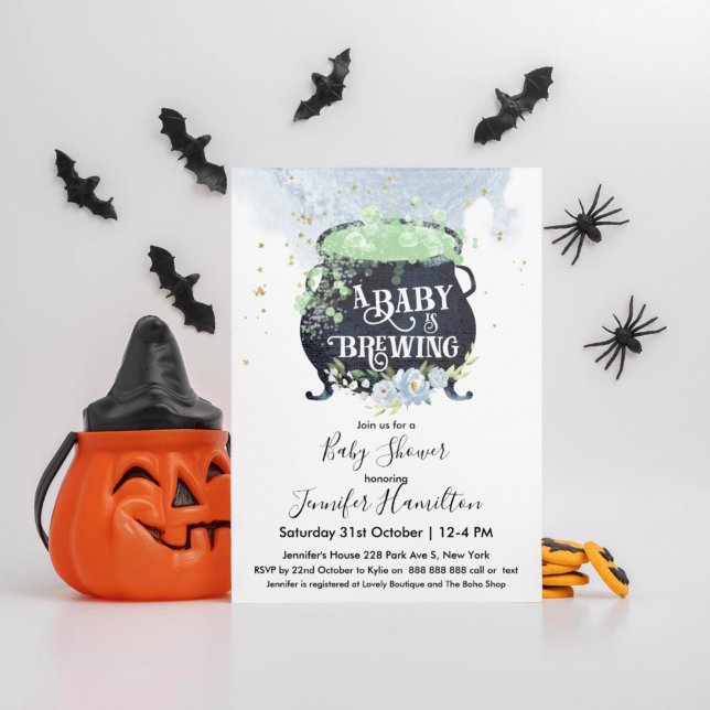 a baby is brewing Halloween Baby Shower Blue Invitation (Creator Uploaded)