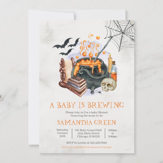 A Baby is Brewing Halloween Baby Shower Invitation (Front)