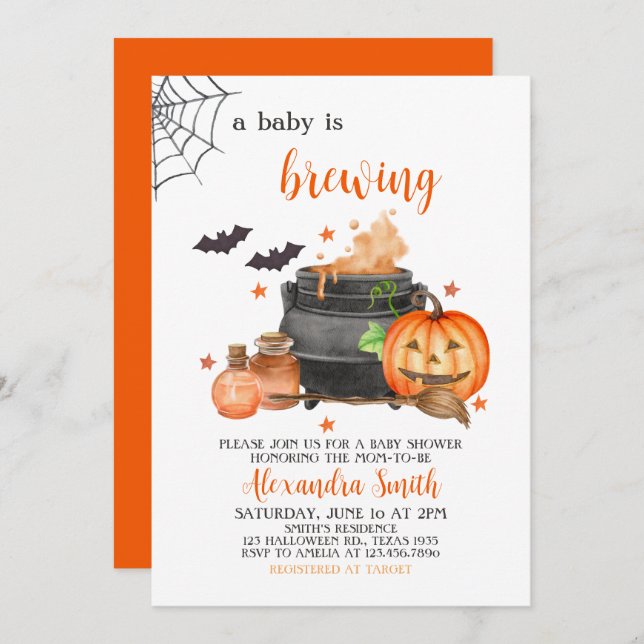 A Baby Is Brewing Halloween Baby Shower Invitation (Front/Back)