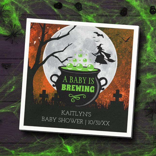 A Baby Is Brewing Halloween Baby Shower Napkin (Creator Uploaded)