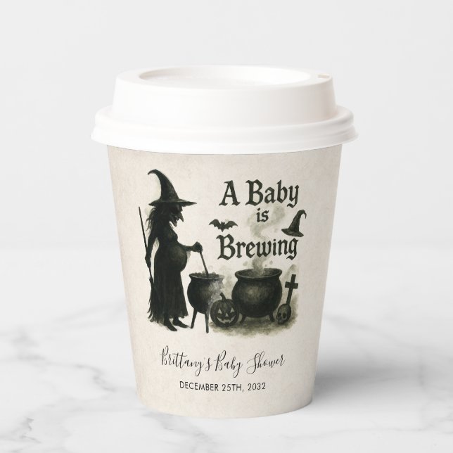 A Baby Is Brewing Halloween Baby Shower Paper Cups (Front)