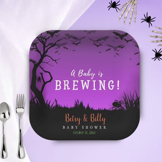 A Baby Is Brewing Halloween Baby Shower  Paper Plate (Creator Uploaded)