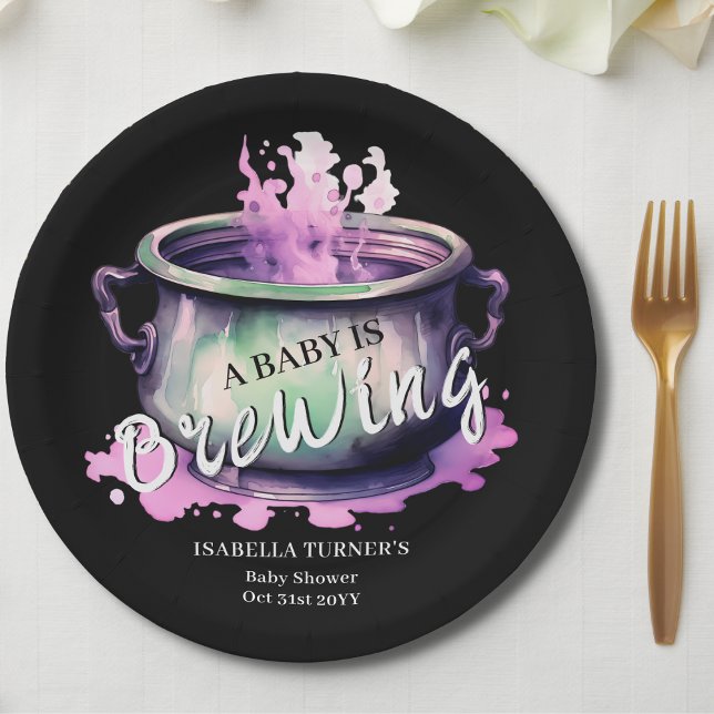 A Baby is Brewing | Halloween Baby Shower Paper Plate (Creator Uploaded)