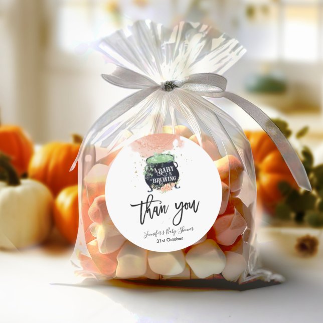a baby is brewing Halloween Baby Shower Peach Classic Round Sticker (Creator Uploaded)